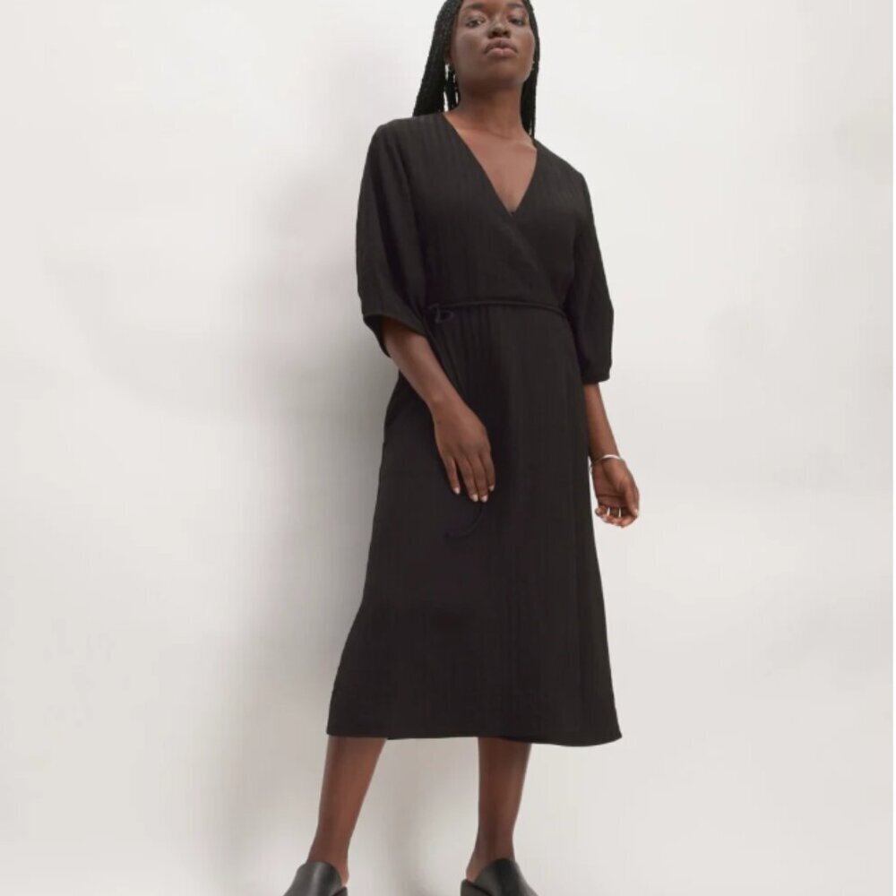EVERLANE city stripe wrap dress in black - size 10